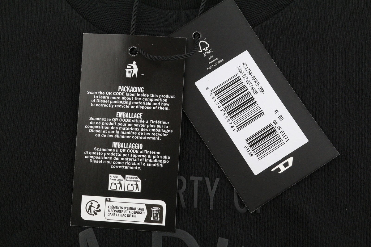 Diesel T-just-e17-out Men T-shirtblack Cotton Tricot Crew Neck Short Sleeve