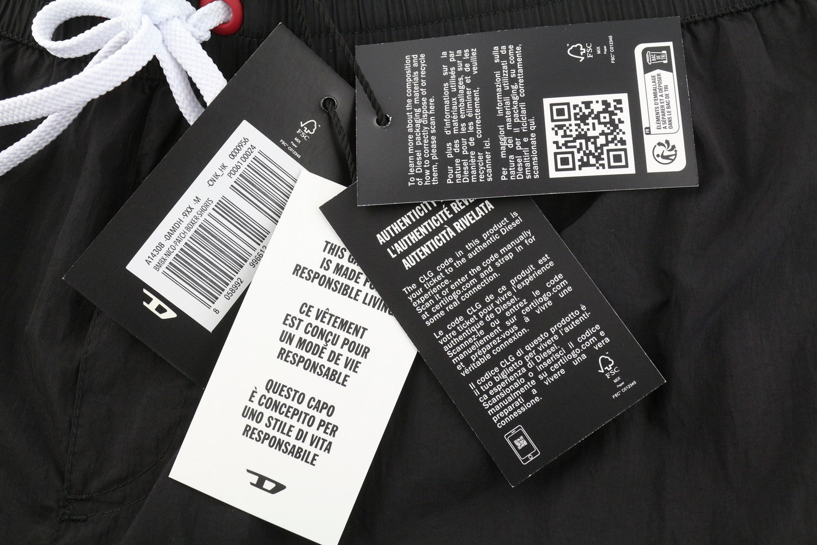 Diesel Bmbx-nico-patch Men Swimwearblack Elastic Drawstring Waist Beach