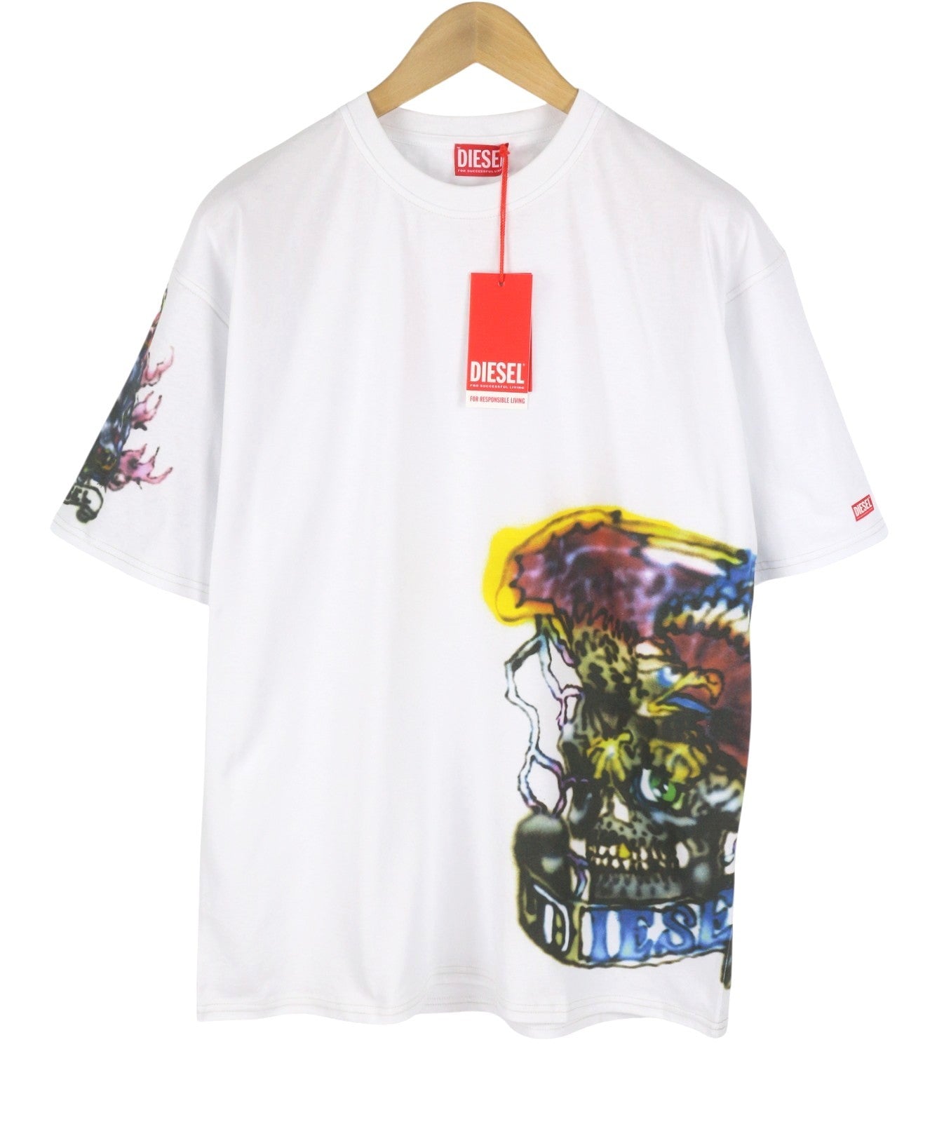 Diesel T-boxt-q14 Men T-shirtwhite Patterned Cotton Tricot Short Sleeve