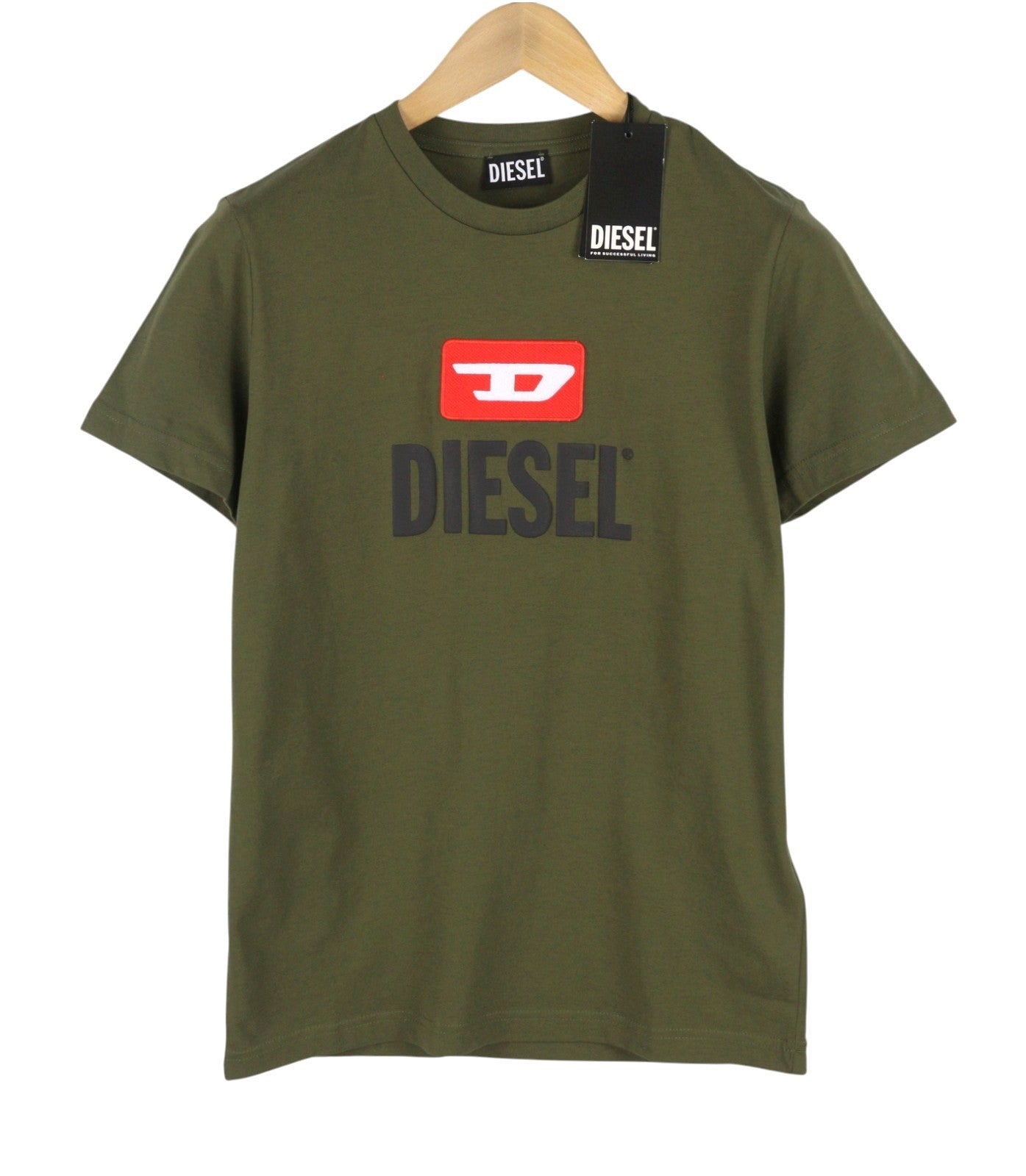 Diesel T-diego New D Logo Men T-shirtkhaki Green Cotton Tricot Short Sleeve