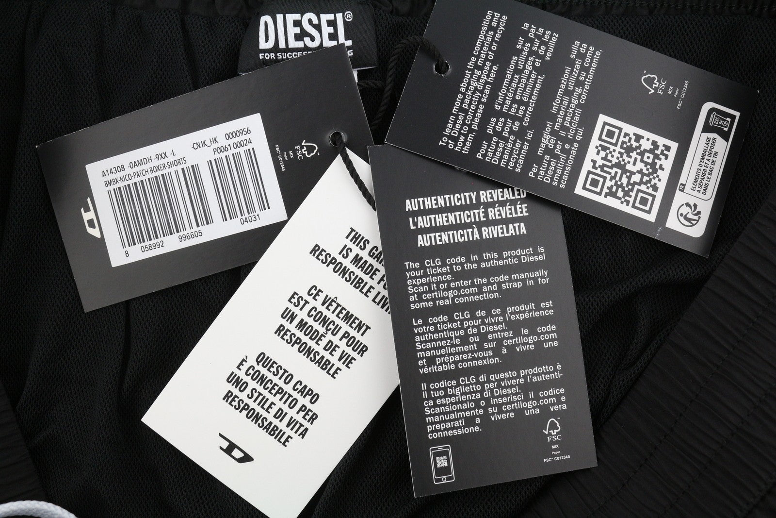 Diesel Bmbx-nico-patch Men Swimwearblack Elastic Drawstring Waist Beach