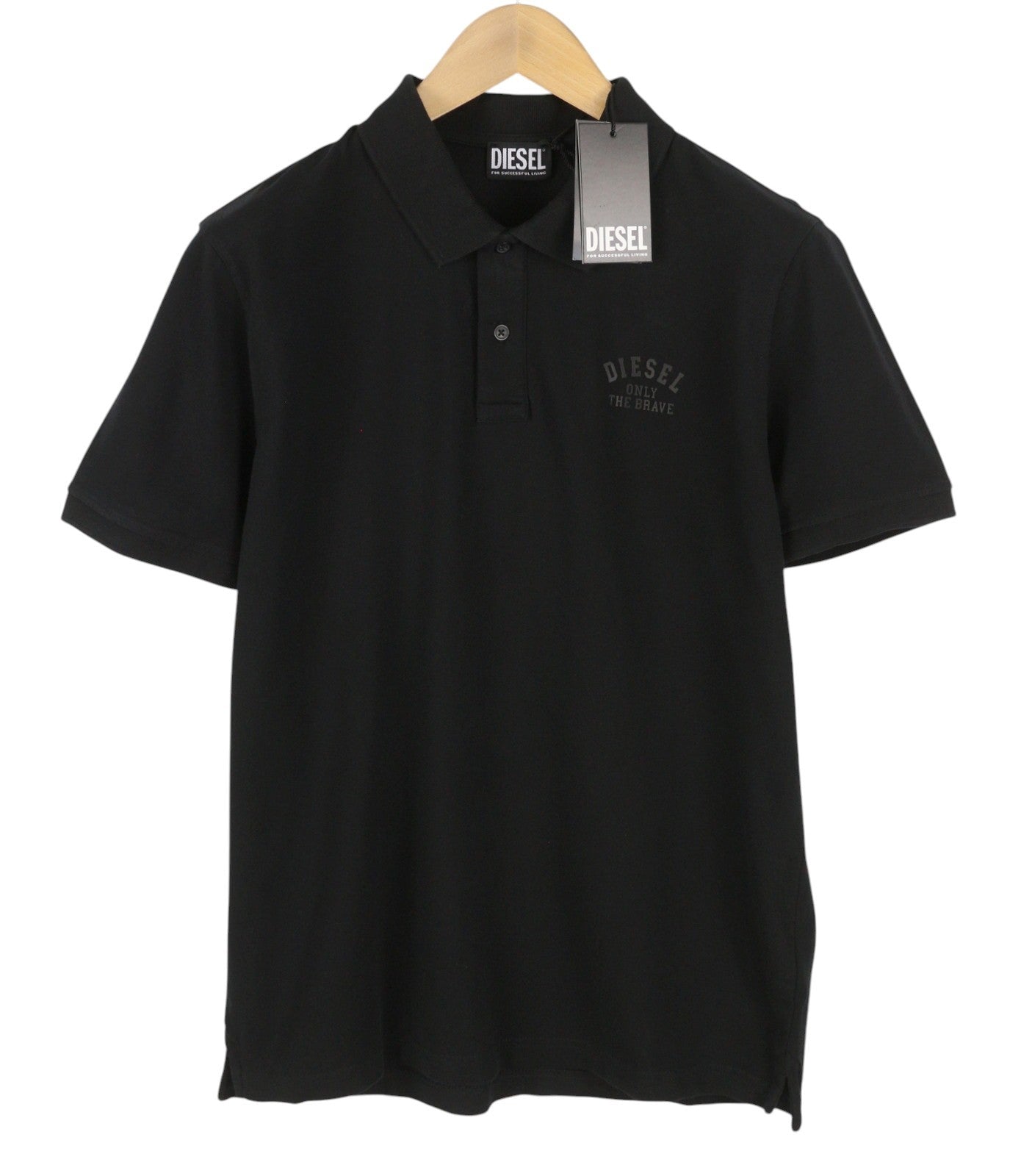 Diesel T-smith 260105 Off Men Polosblack Front Logo Short Sleeved