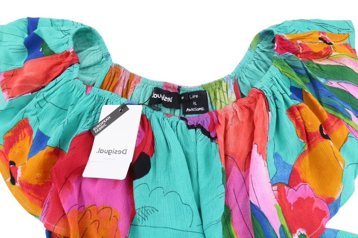 Desigual Vest Pahoa női ruha, virágmintás, fodros nyakkivágású, osztott Midi