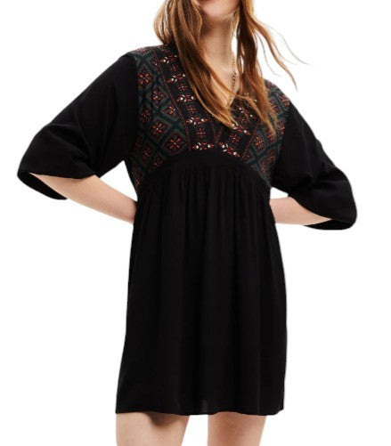 Desigual Chaleco Marian Mujer Vestidonegro Estampado Extragrande Mangas 3/4