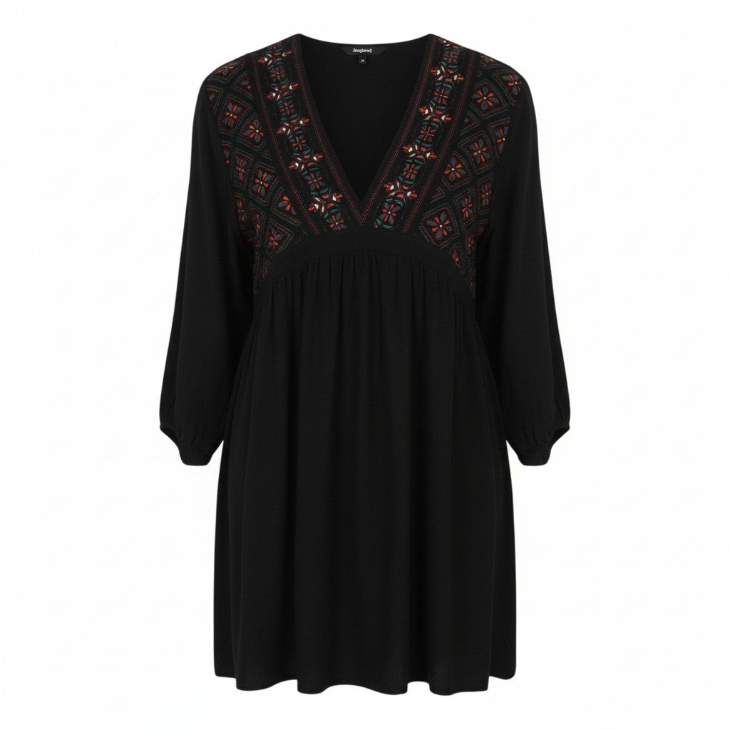 Desigual Chaleco Marian Mujer Vestidonegro Estampado Extragrande Mangas 3/4