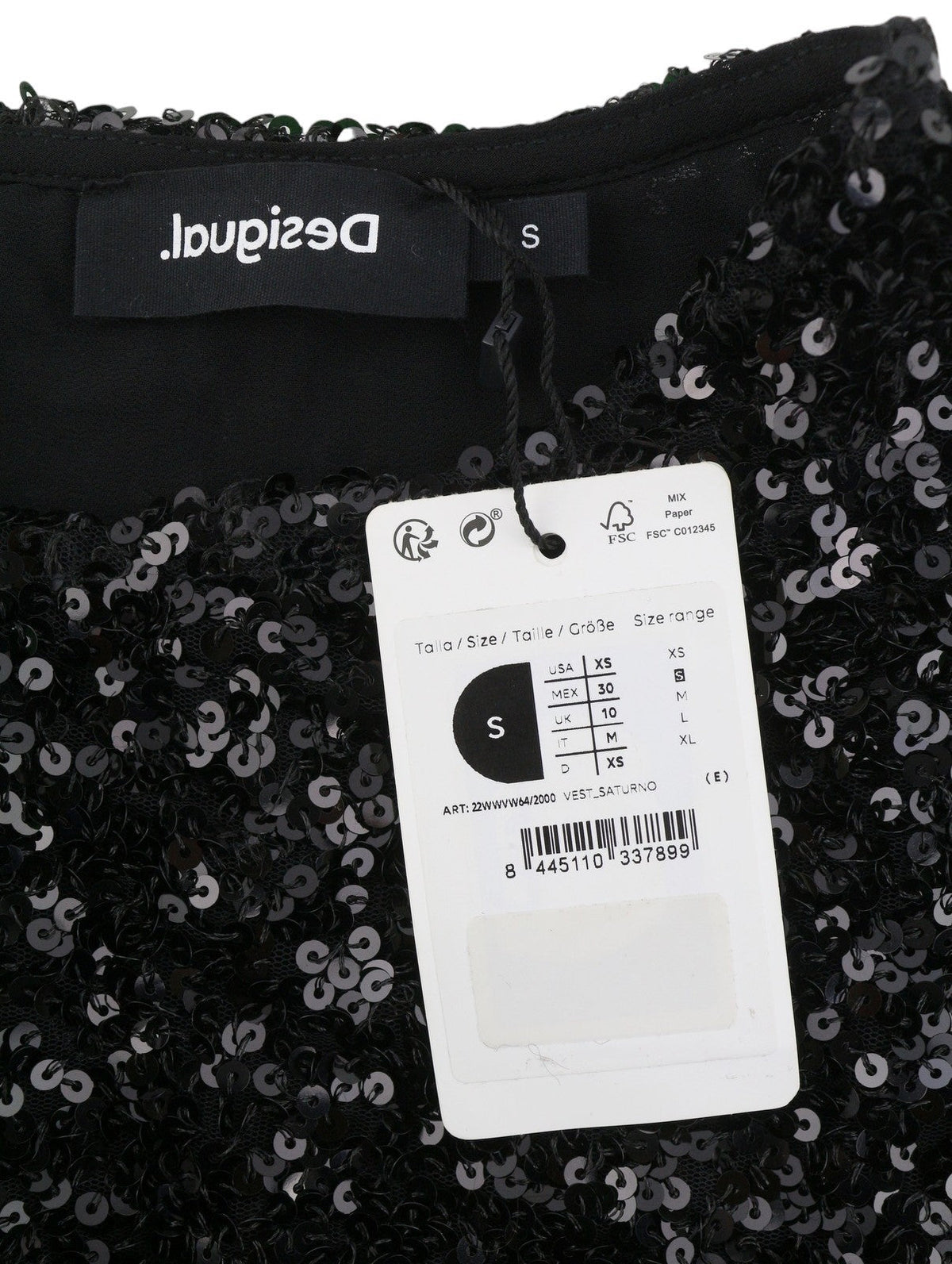 Дамска рокля Desigual Saturno Черна лъскава бляскава пайети A-line мини