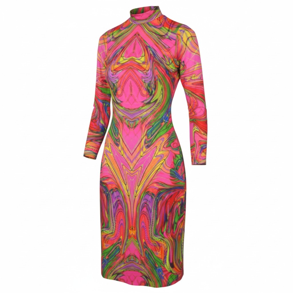 Desigual Heather Femme Robemulticolore Impression Numérique Manches Longues Midi
