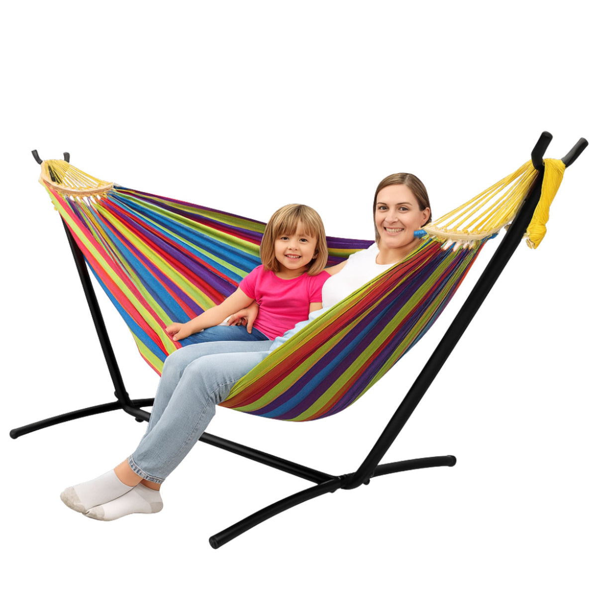Garden Hammock With Frame For Two People Colorful 200x120