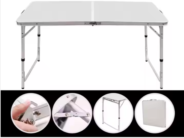 Folding Camping Table Set 4 Chairs Gray