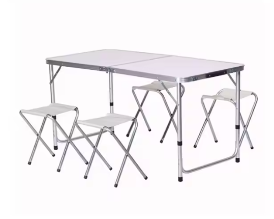 Folding Camping Table Set 4 Chairs Gray