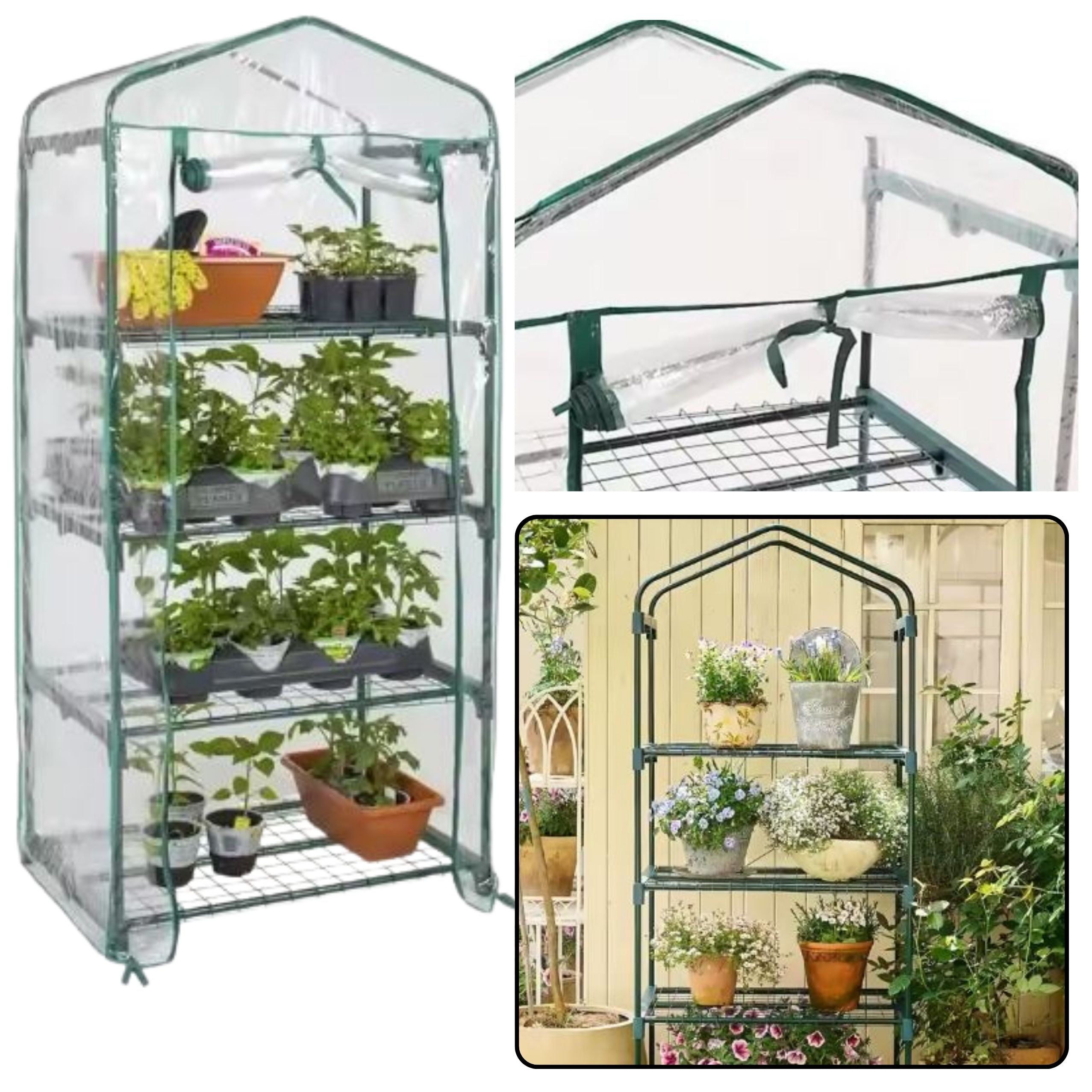 Mini Greenhouse Balcony Garden 4 Metal Shelves Pvc Foil 69 X 49 X 157cm