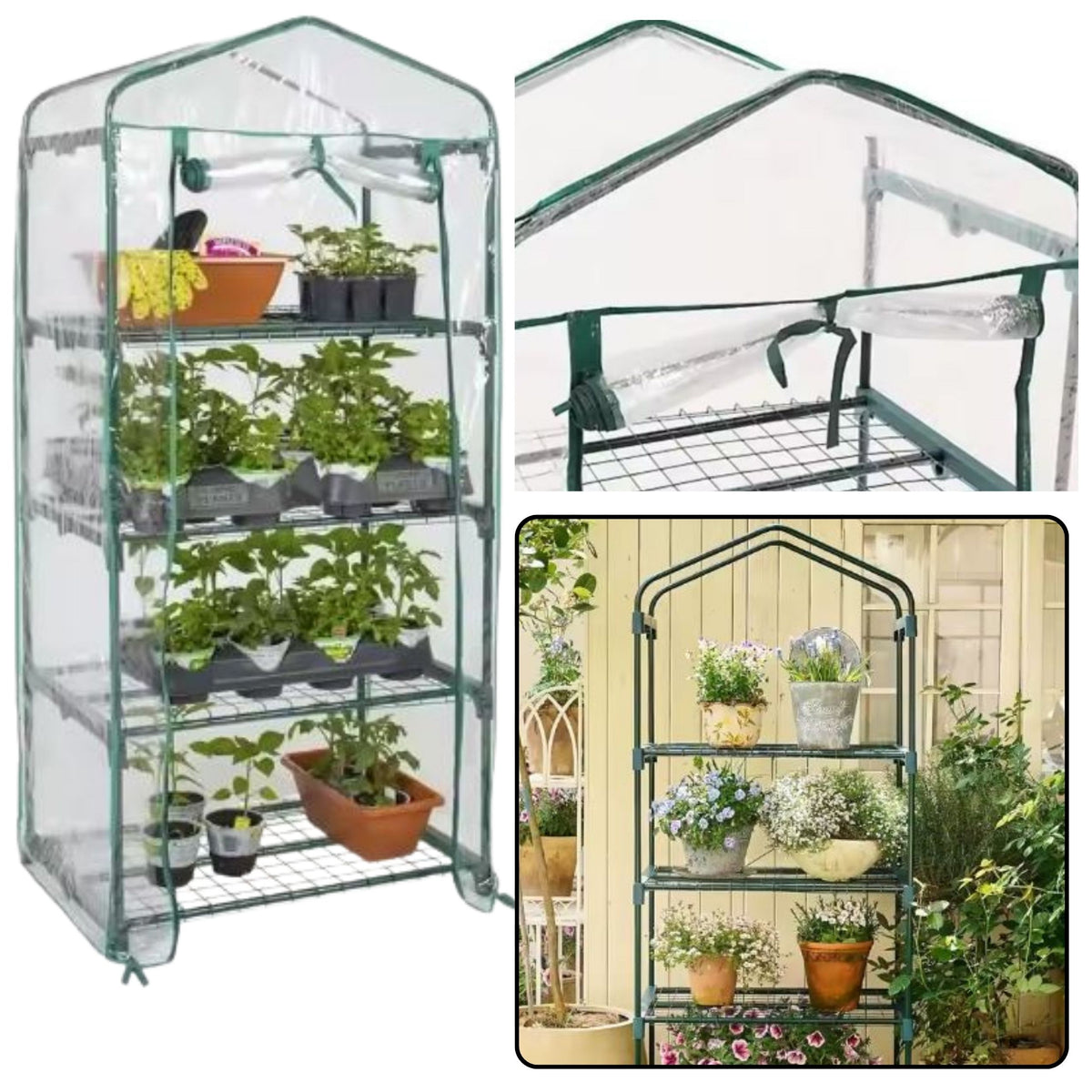 Mini Greenhouse Balcony Garden 4 Metal Shelves Pvc Foil 69 X 49 X 157cm