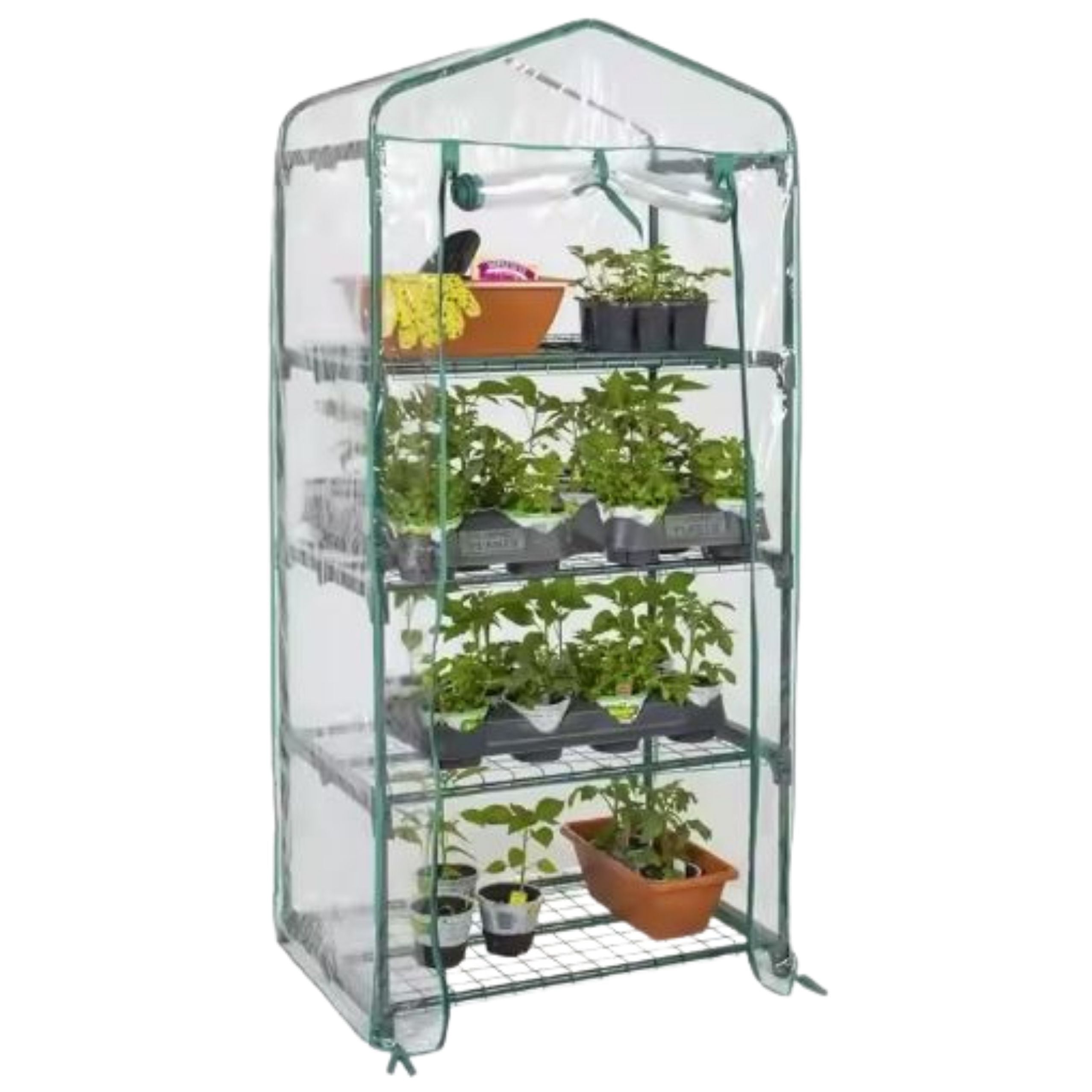 Mini Greenhouse Balcony Garden 4 Metal Shelves Pvc Foil 69 X 49 X 157cm