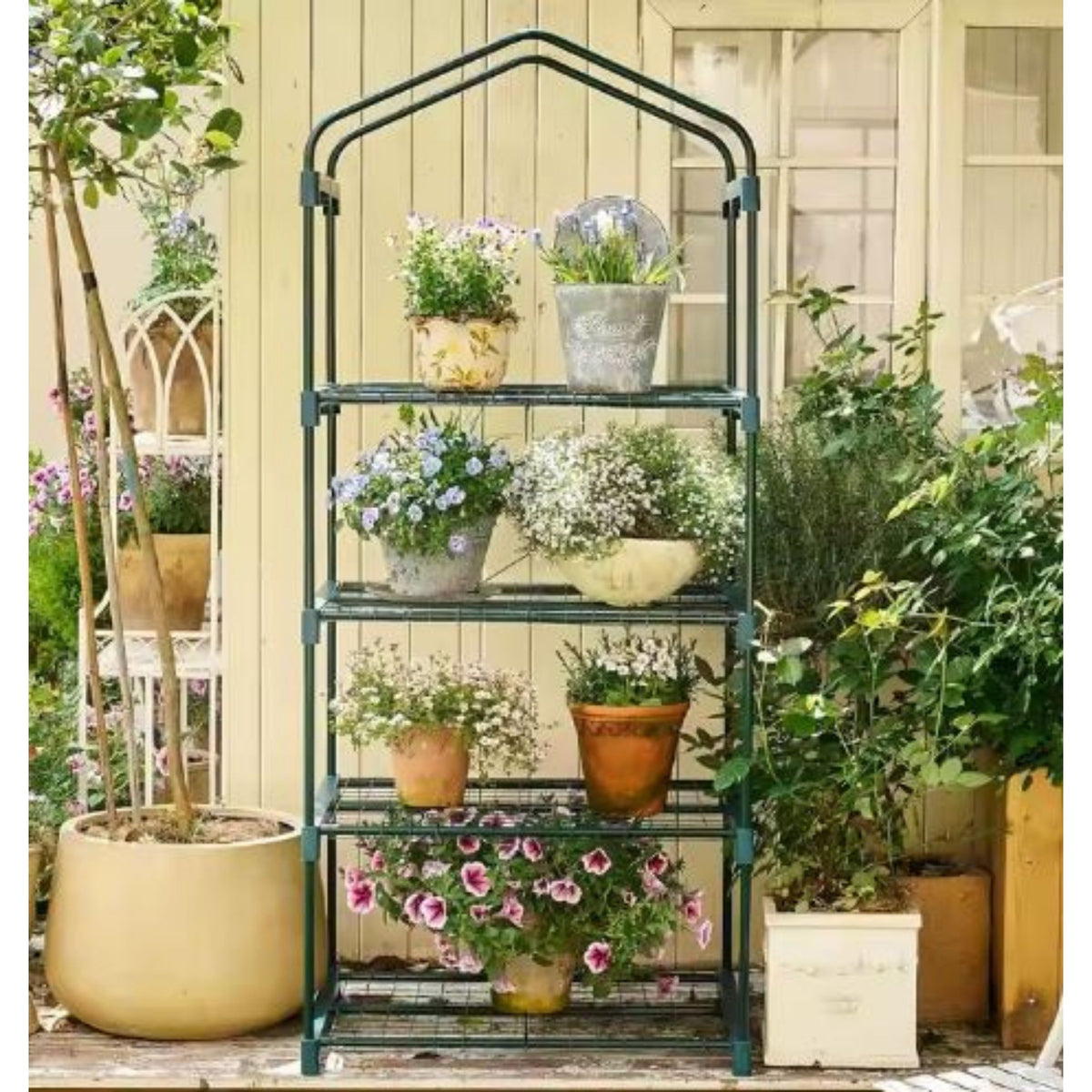 Mini Greenhouse Balcony Garden 4 Metal Shelves Pvc Foil 69 X 49 X 157cm