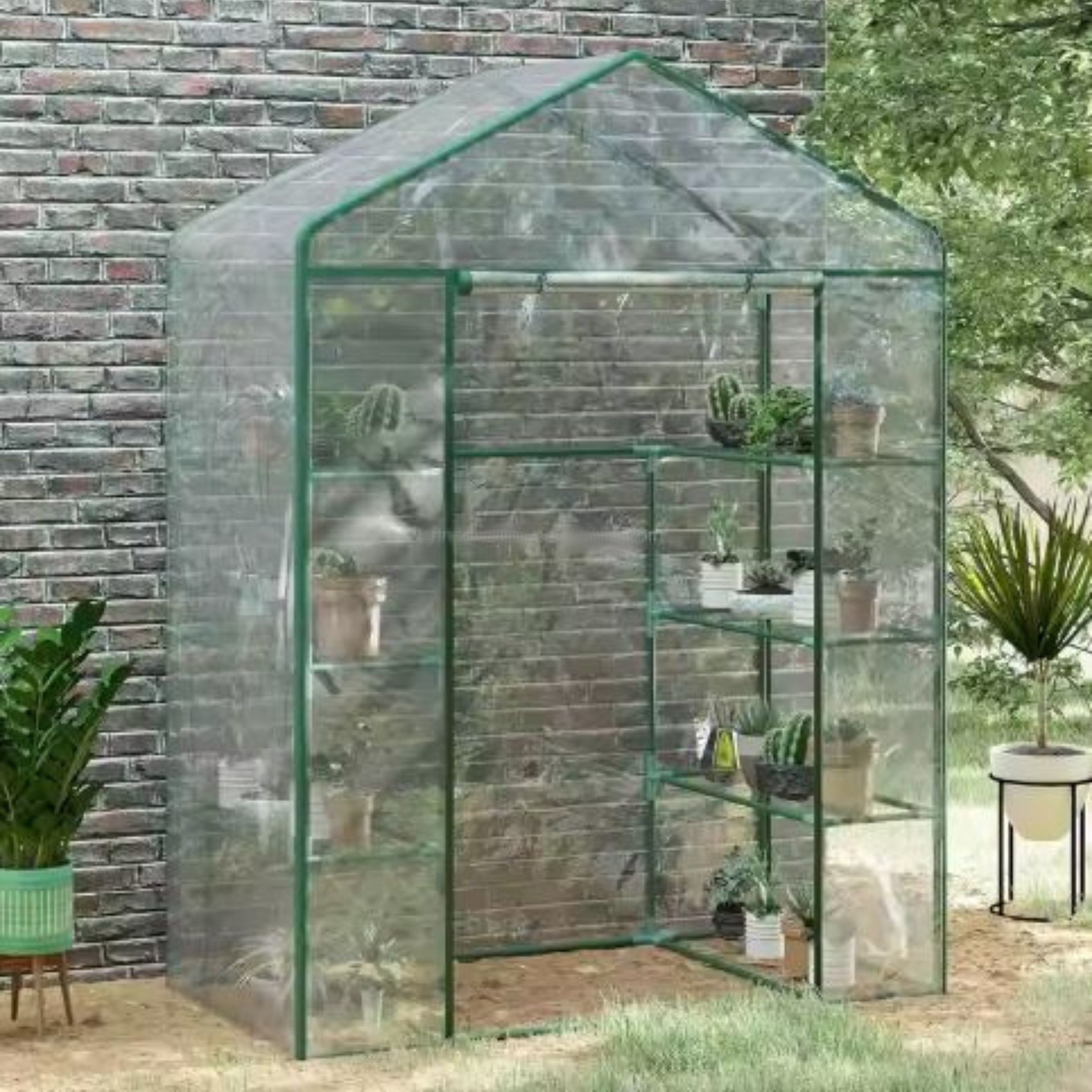 Mini Balcony Garden Greenhouse 4 Metal Shelves Pvc Foil 195 X 143 X 73cm