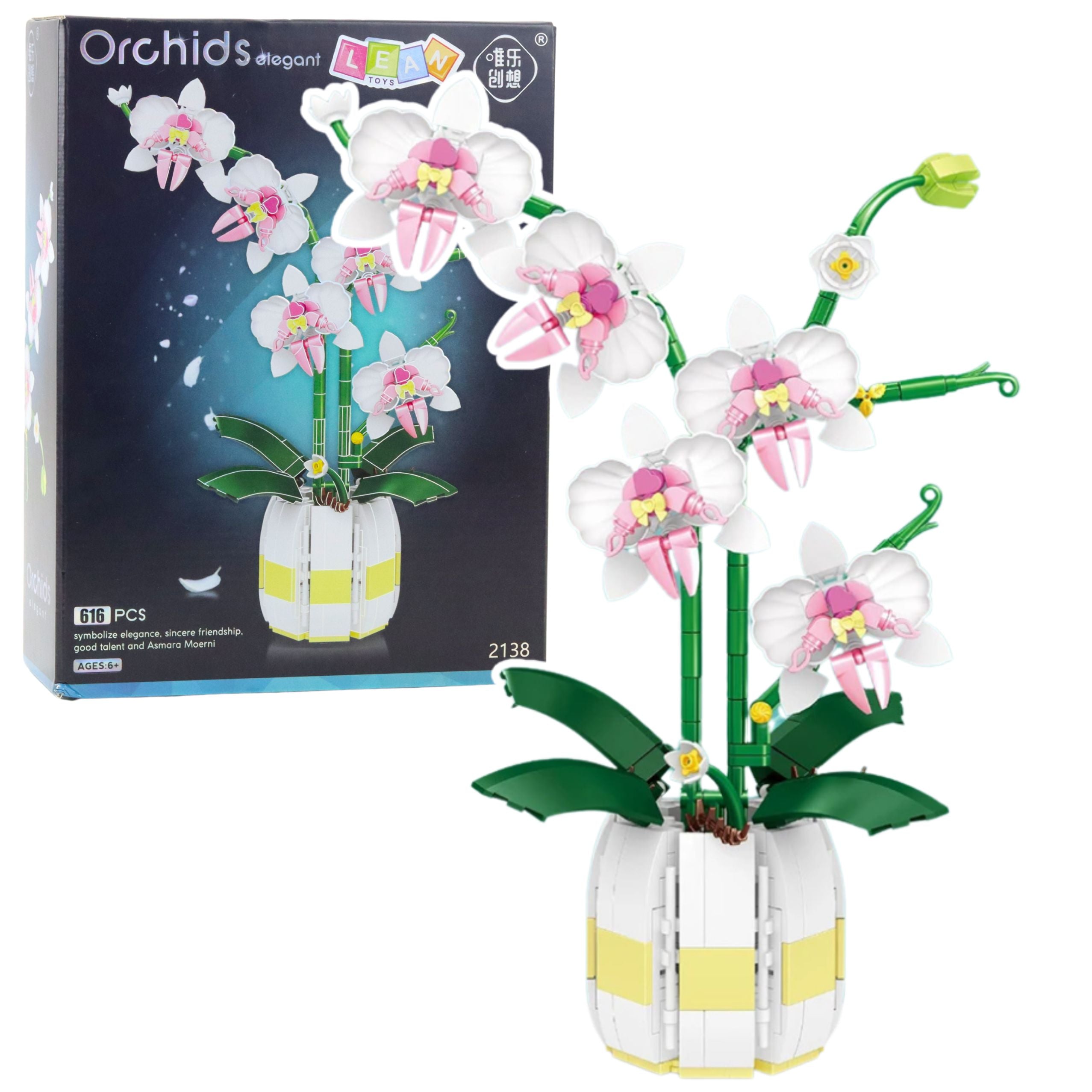 Orchid Construction Blocks Orchid In A Pot Pink And White 616 Pcs.