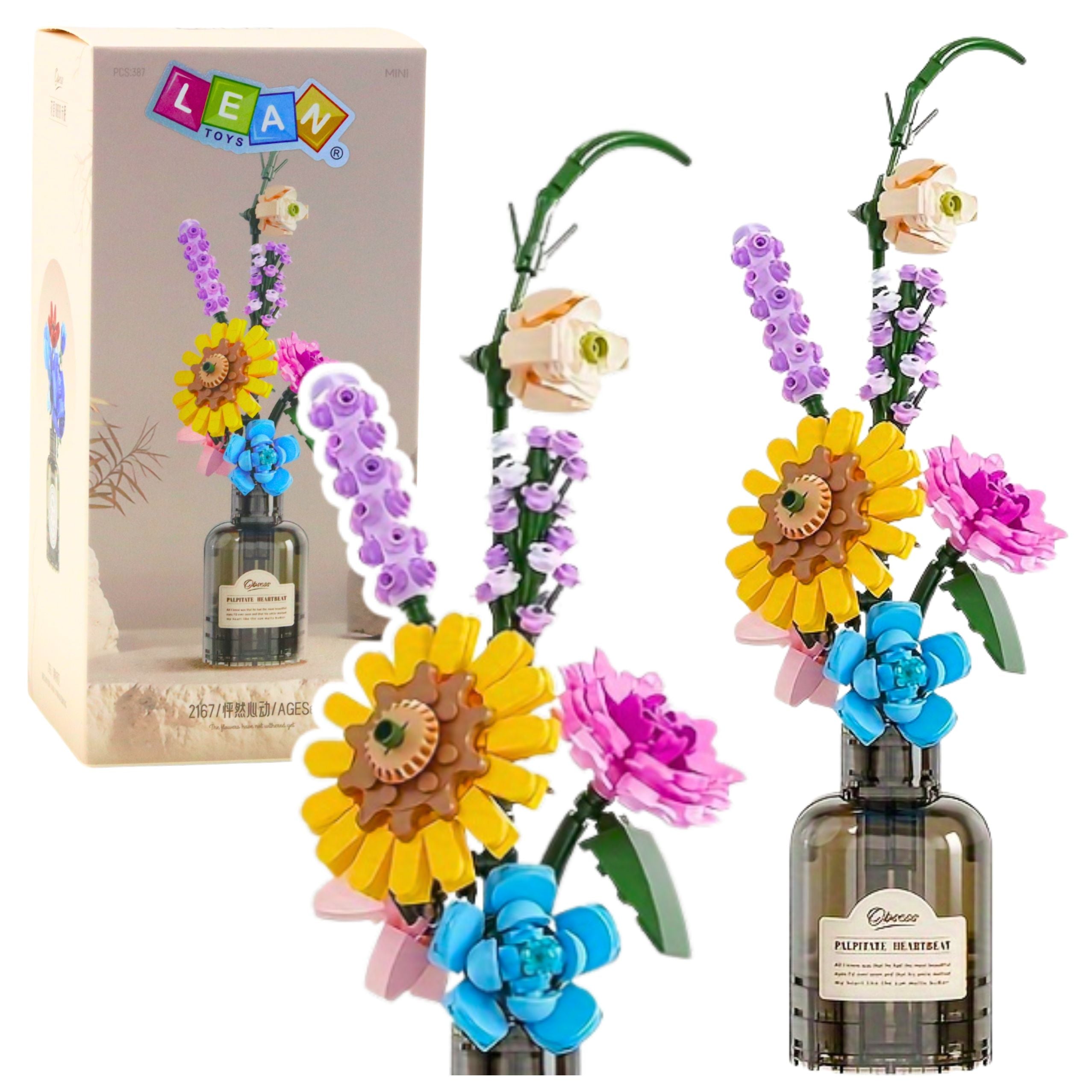Construction Blocks Bouquet Of Colorful Flowers In A Vase 387 Pcs.