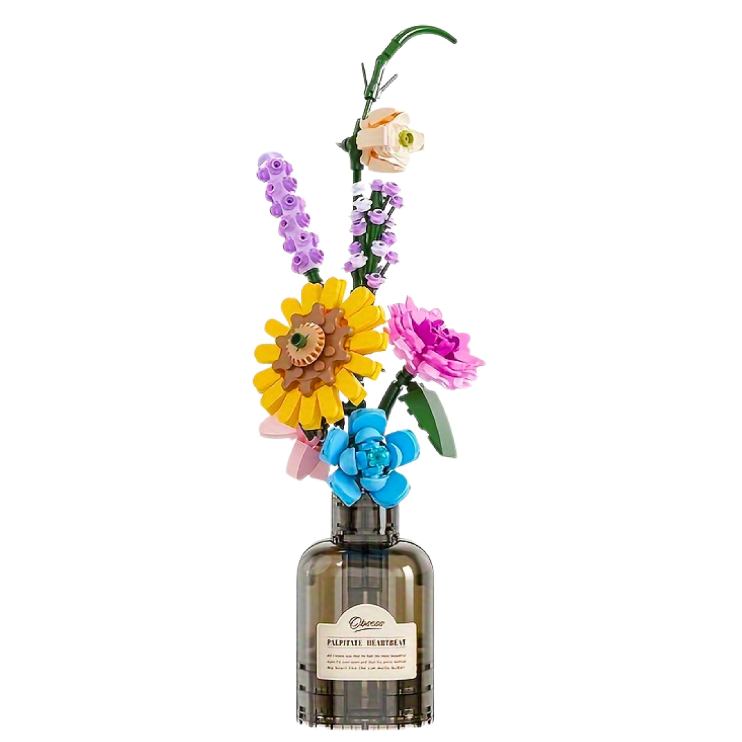 Construction Blocks Bouquet Of Colorful Flowers In A Vase 387 Pcs.