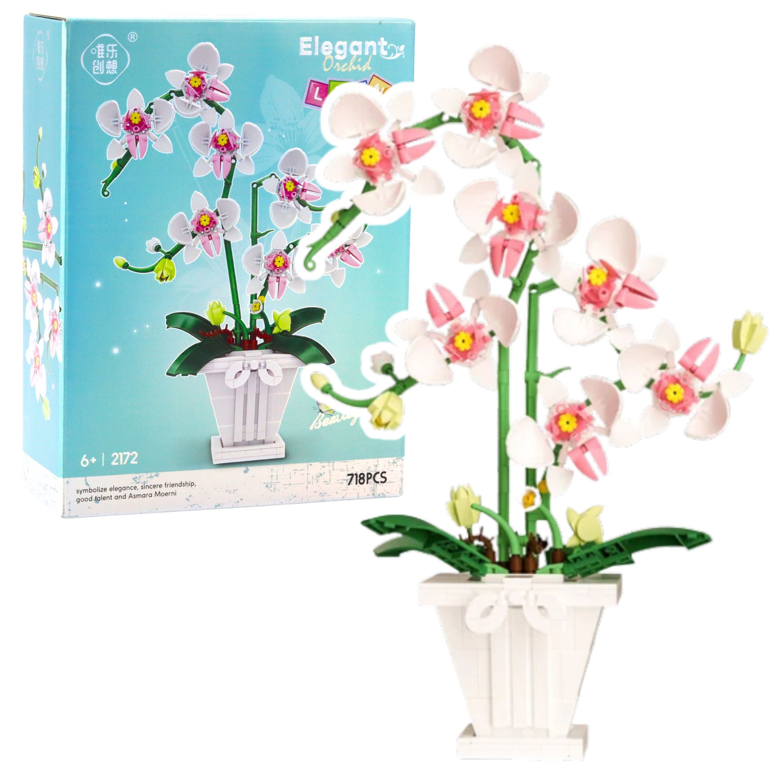 Orchid Construction Blocks Orchid In A Pot Pink And White 718 Pcs.