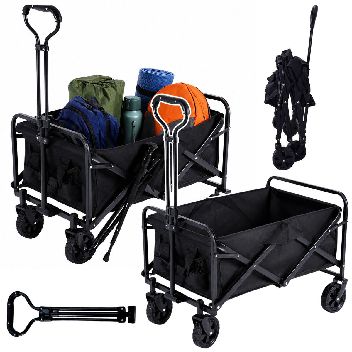 Faltbarer Garten-Strandtransportwagen Schwarz 120l