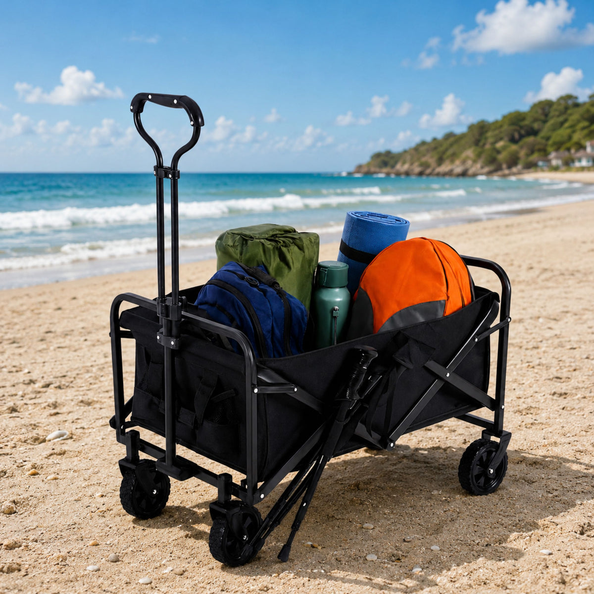 Carro de transporte plegable para jardín y playa negro 120l
