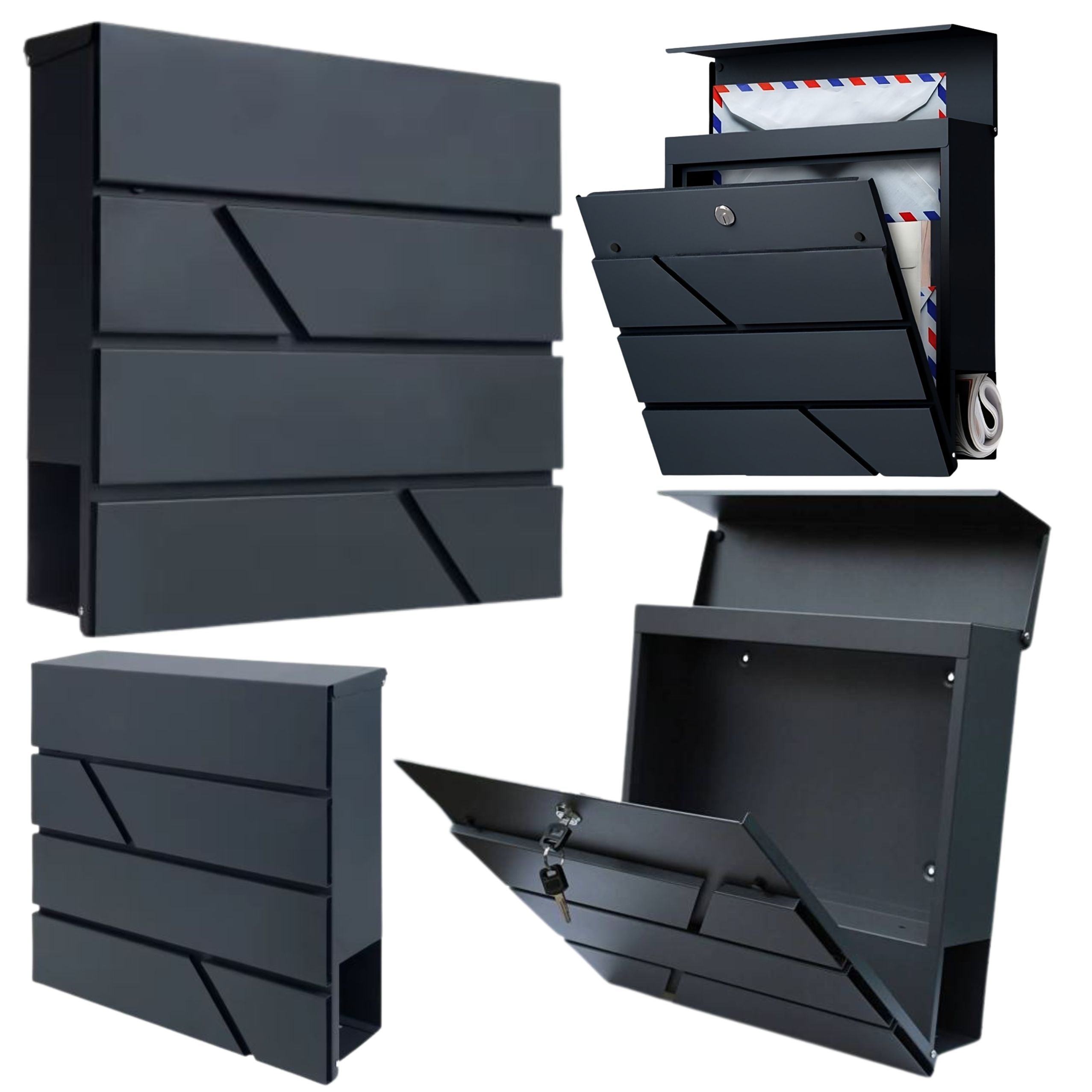 Large Mailbox For Letters And Newspapers Anthracite 37x37x11 Cm