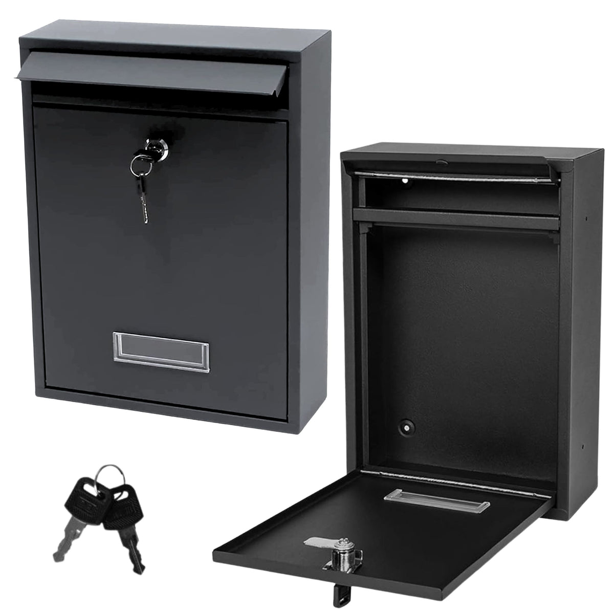 Mailbox For Letters Galvanized Steel Black 32x21.5x8.5cm