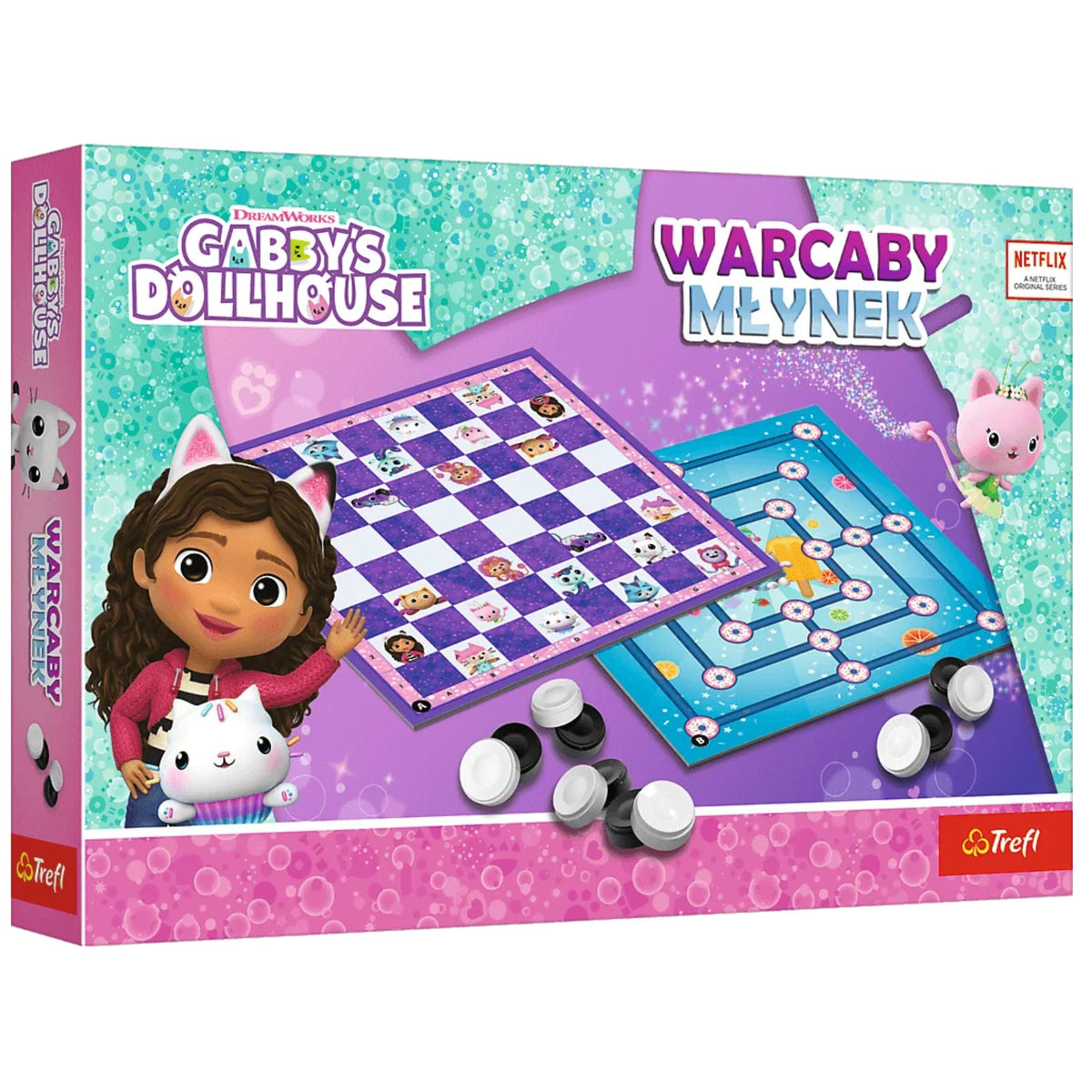 Gabby's Dollhouse Trefl 02800 Jogo de Damas e Moinho