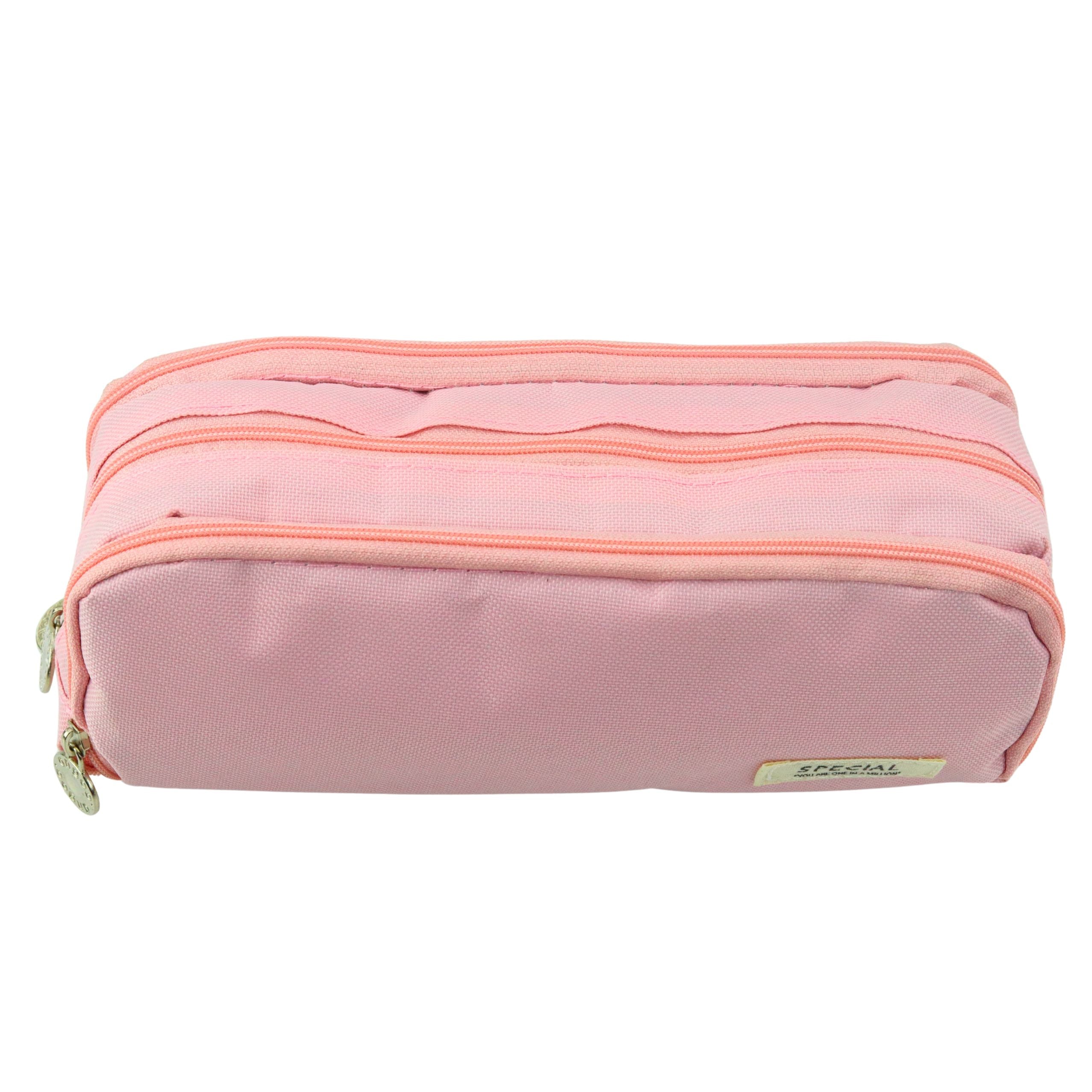 School Pencil Case Two Compartments Front Pocket Pink 23x9 Cm