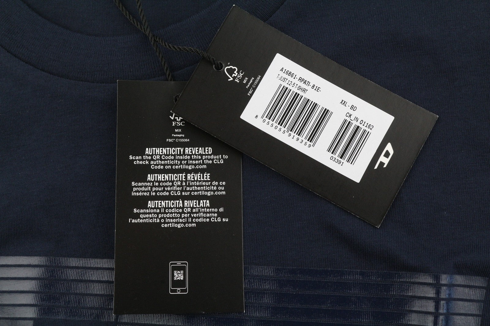 Diesel T-just 12-5 Мъжка тениска 2xl Тъмносиньо памучно трико с къс ръкав