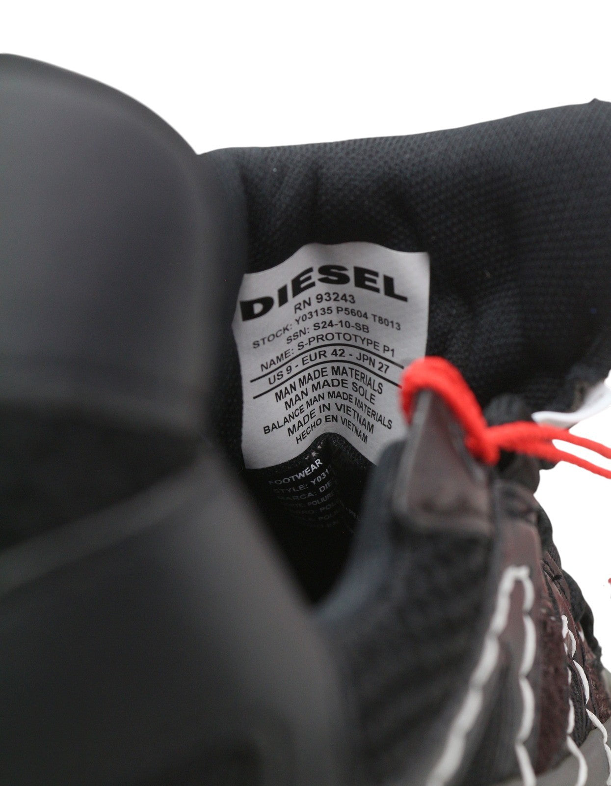Diesel S-prototype P1 Men Sneakers Eu42 Black Low Top Lace Up Rrp350