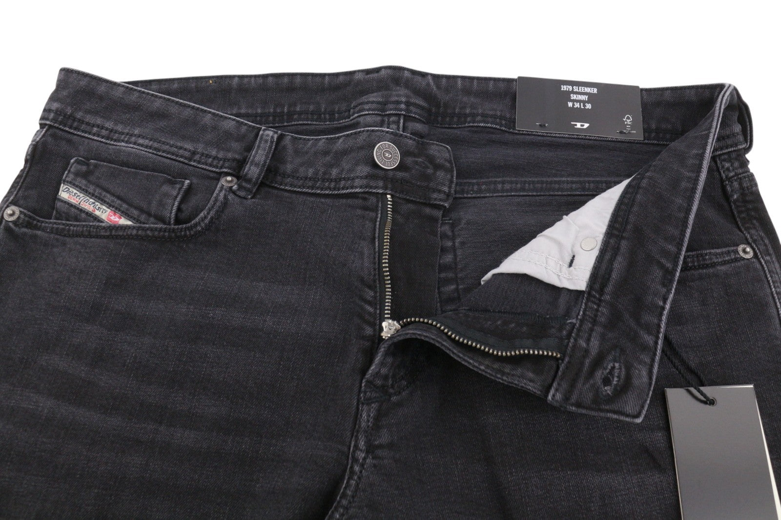 Diesel Sleenker-r R16g9 Men Jeansblack Whiskers Faded Skinny Rrp150