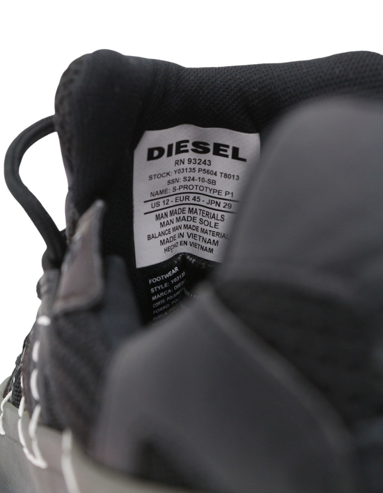 Diesel S-prototype P1 Men Sneakers Eu45 Black Low Top Lace Up Rrp350