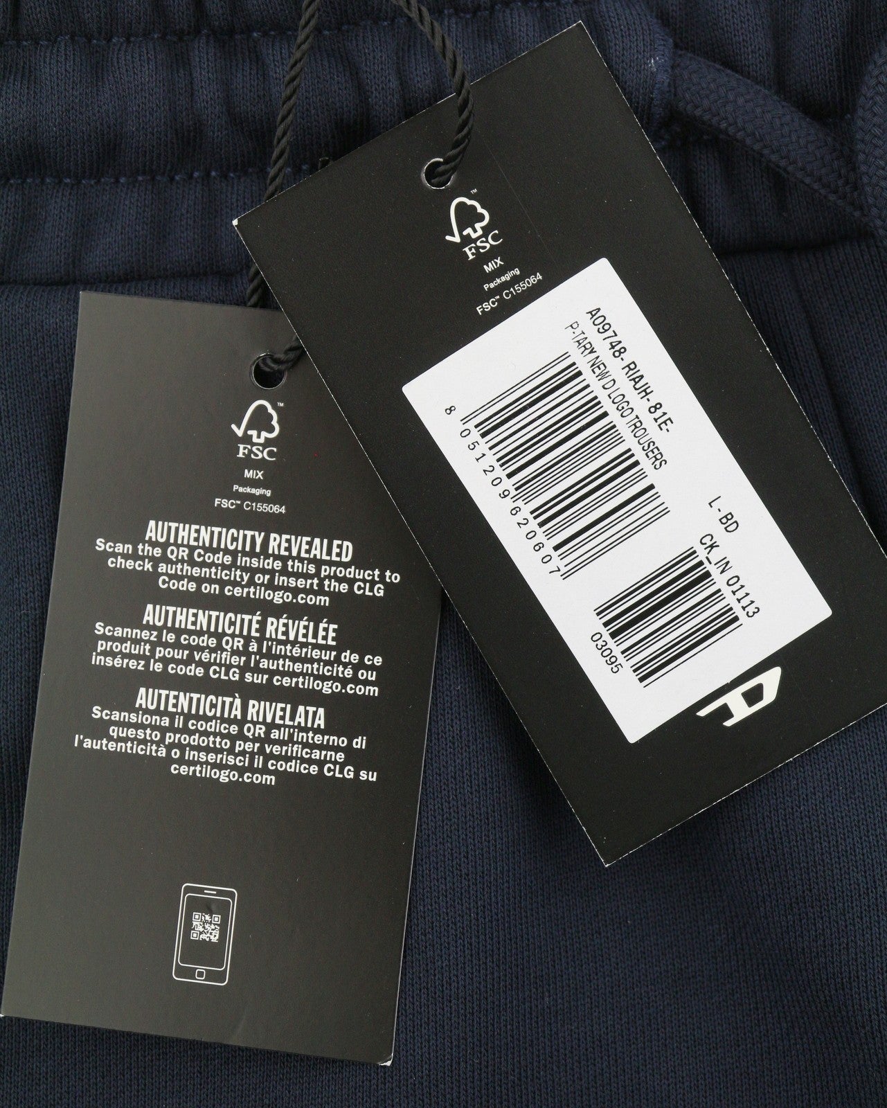Diesel P-tary New D Logo Men Trousersdark Blue Drawstring Waist Sweatpants