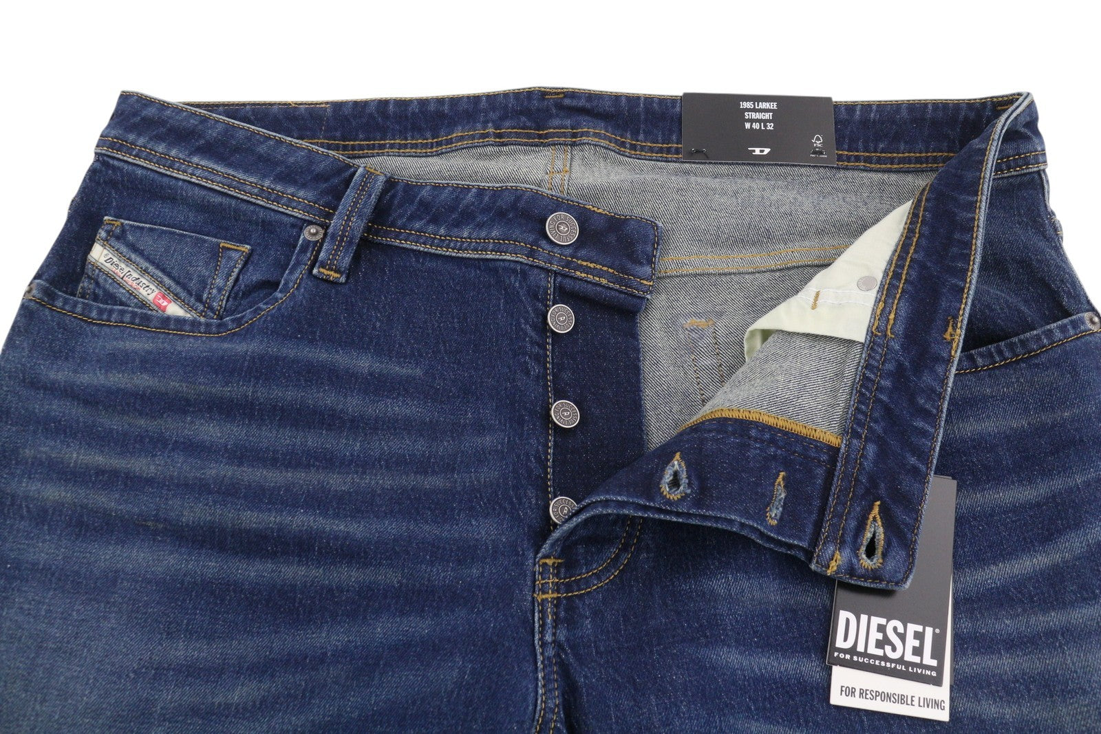 Diesel Larkee-x R072r Men Jeansblue Whiskers Faded Straight Rrp175