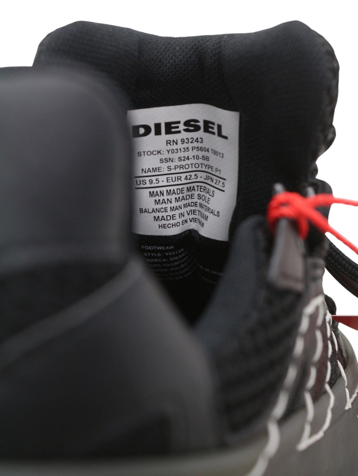 Diesel S-prototype P1 Men Sneakers Eu42.5 Black Low Top Lace Up Rrp350