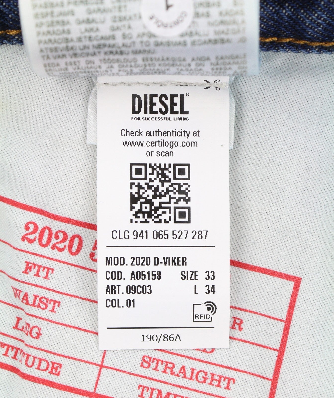 Diesel 2020 D-viker 09c03 Men Jeansblue Faded Regular Straight Rrp160