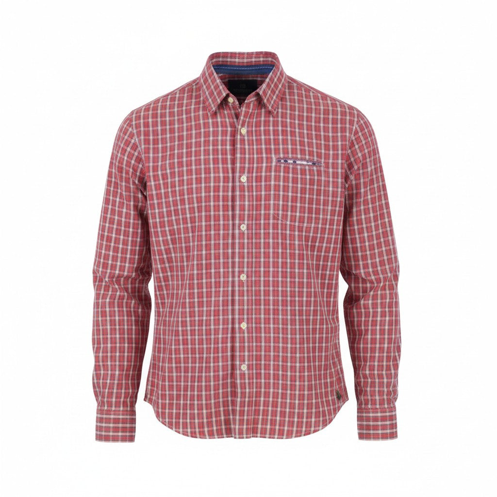 Scotch & Soda Chemise décontractée à carreaux rouges pour hommes, boutonnée, col écarté