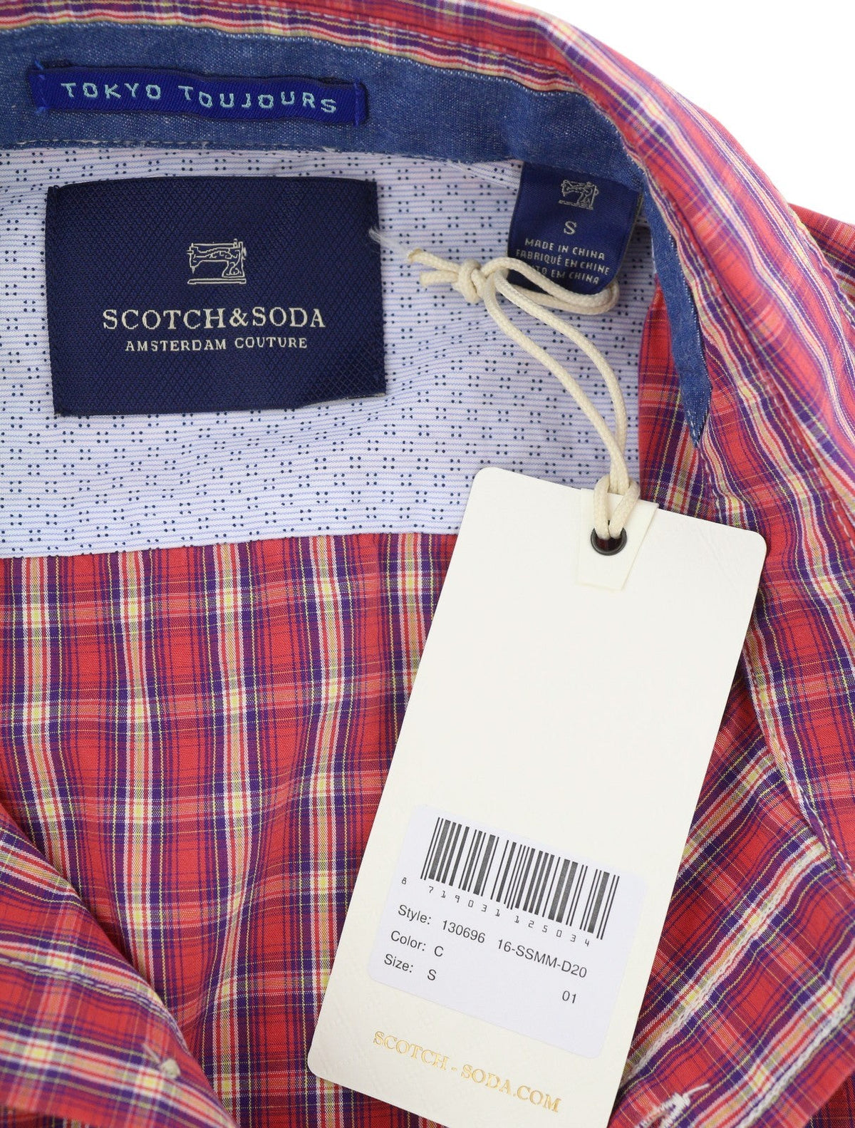 Scotch & Soda Chemise décontractée à carreaux rouges pour hommes, boutonnée, col écarté