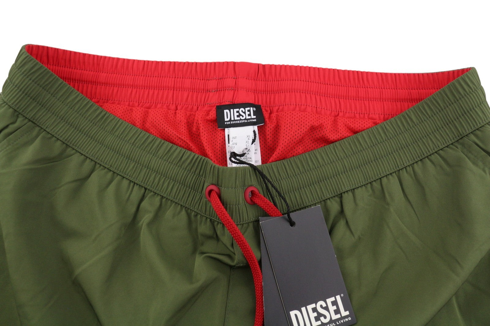 Diesel Bmbx-mike-patch Men Swimwearkhaki Green Mesh Inside Drawstring Waist