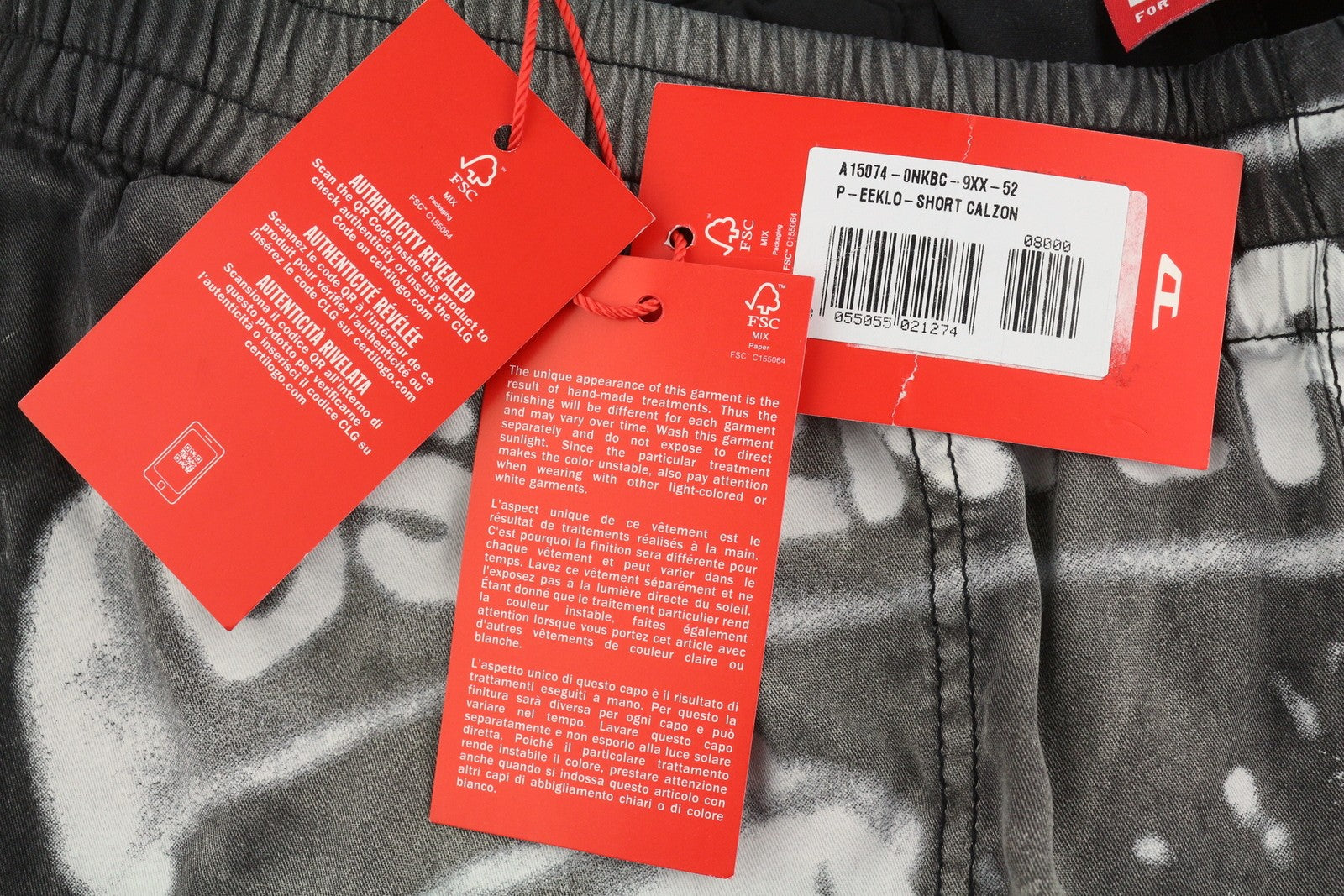 Diesel P-eeklo Men Shorts 52grey Faded Patterned Loose Fit Rrp195
