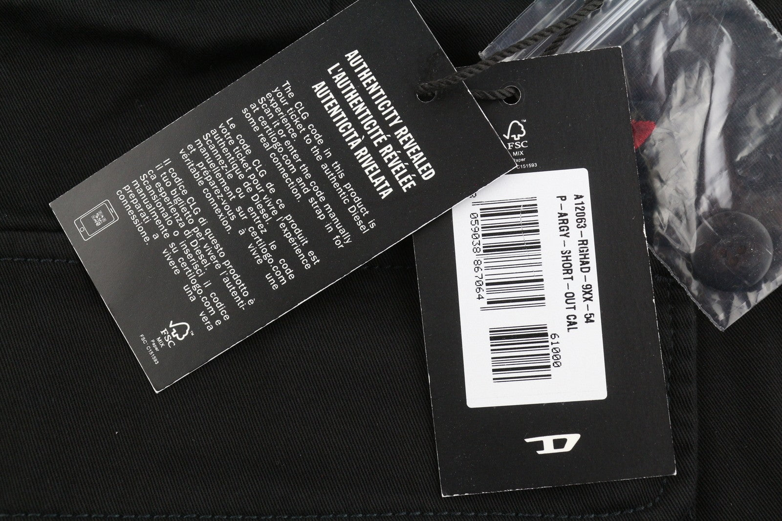 Diesel P-argy-short-out Men Shorts 54black Zip Fly Cargo Rrp175