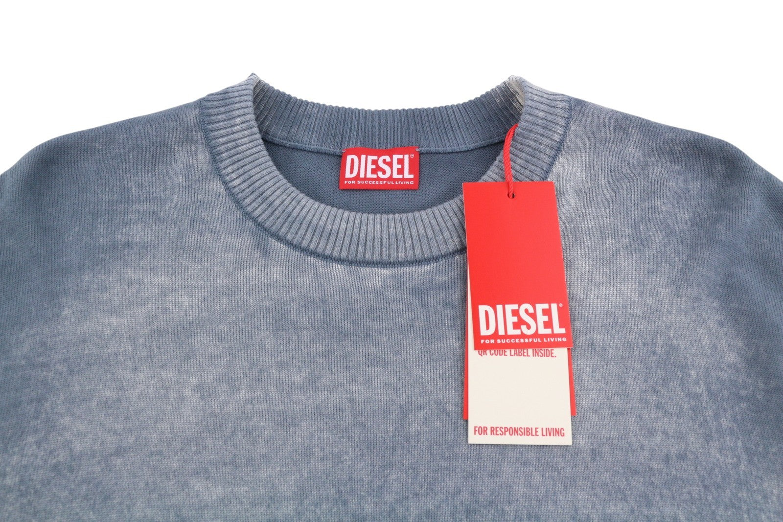 Diesel K-larence-b Men Jumper 2xl Blue Faded Cotton Knit Pull On Rrp225