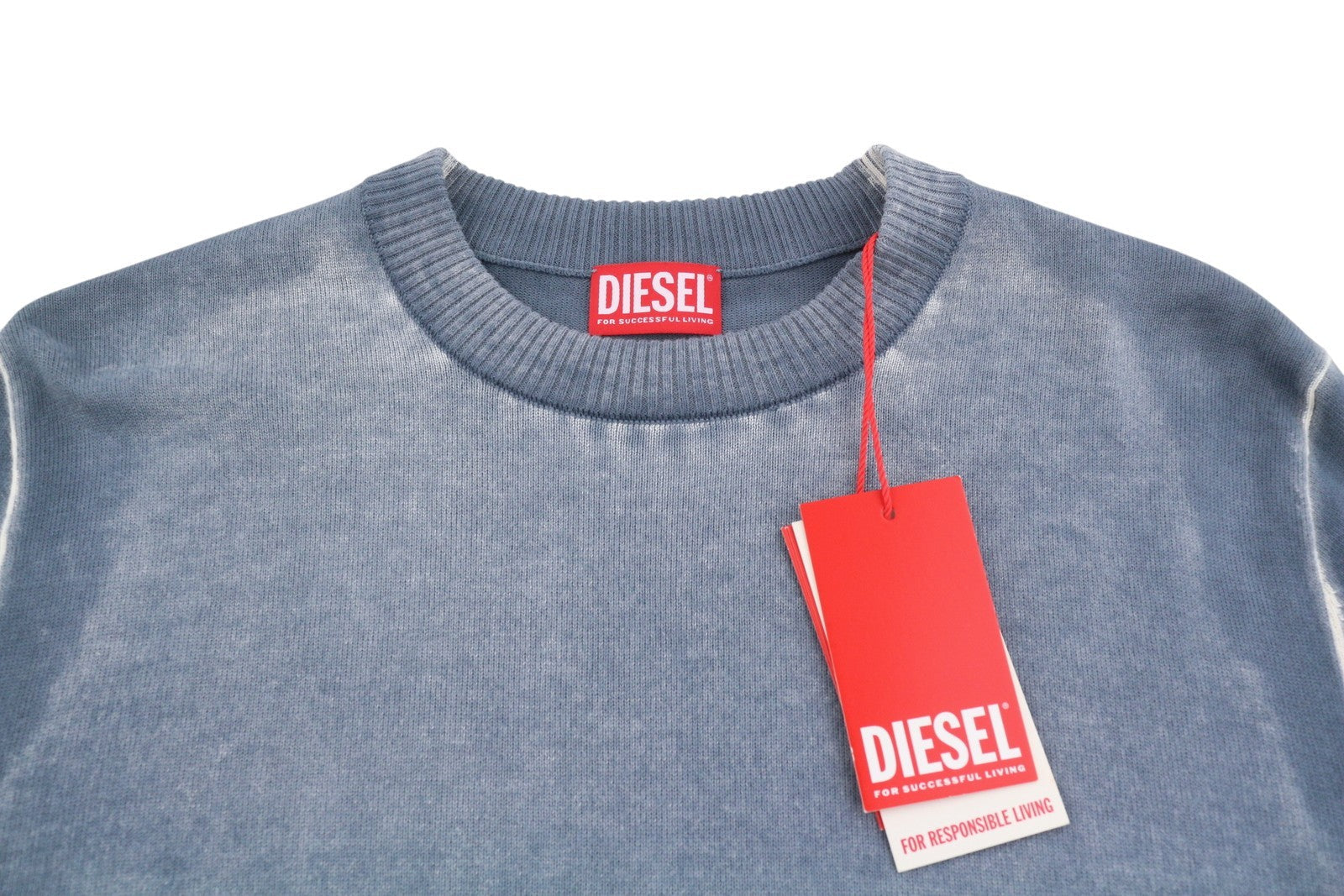 Diesel K-larence-b Men Jumperblue Faded Cotton Knit Pull On Rrp225
