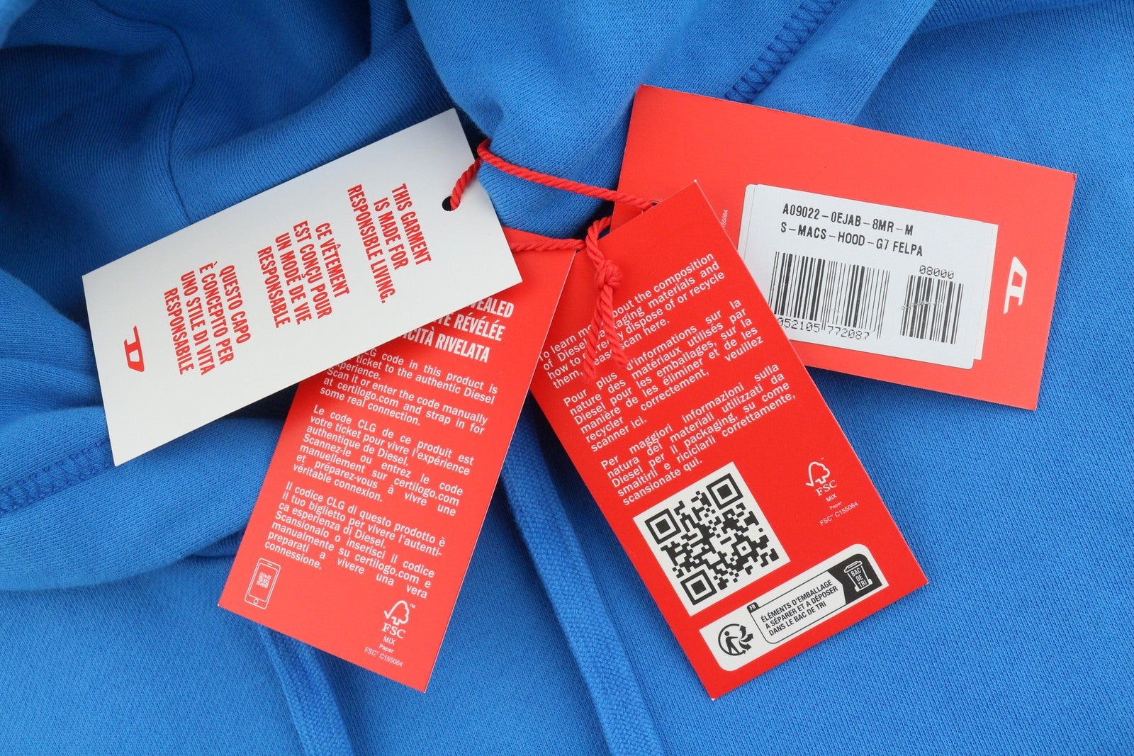 Diesel S-macs-hood-g7 Men Hoodieblue Patterned Kangaroo Pocket Rrp175