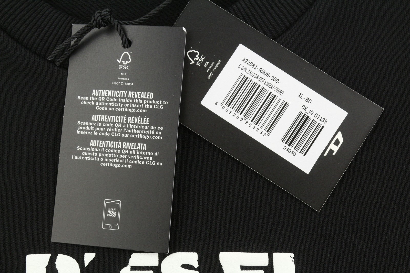 Diesel S-gir 250238 Off Men Sweatshirtblack Crew Neck Pull On Rrp125