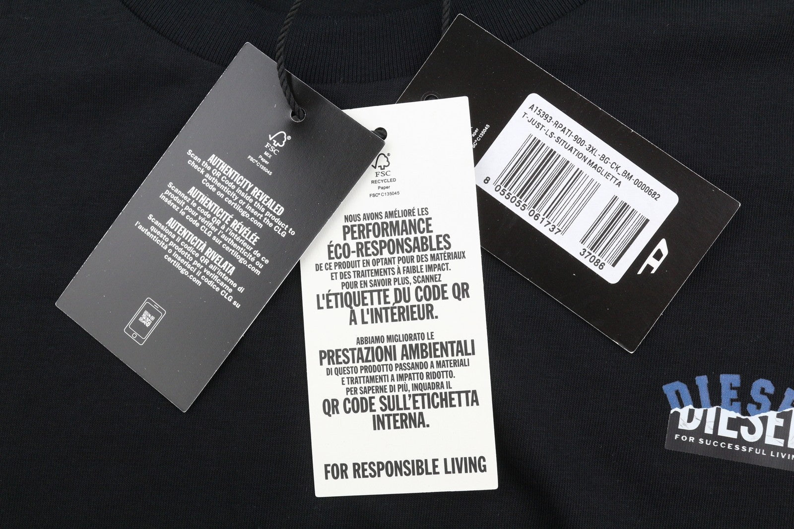 Diesel T-just-ls-situation Men T-shirtblack Cotton Crew Neck Long Sleeve