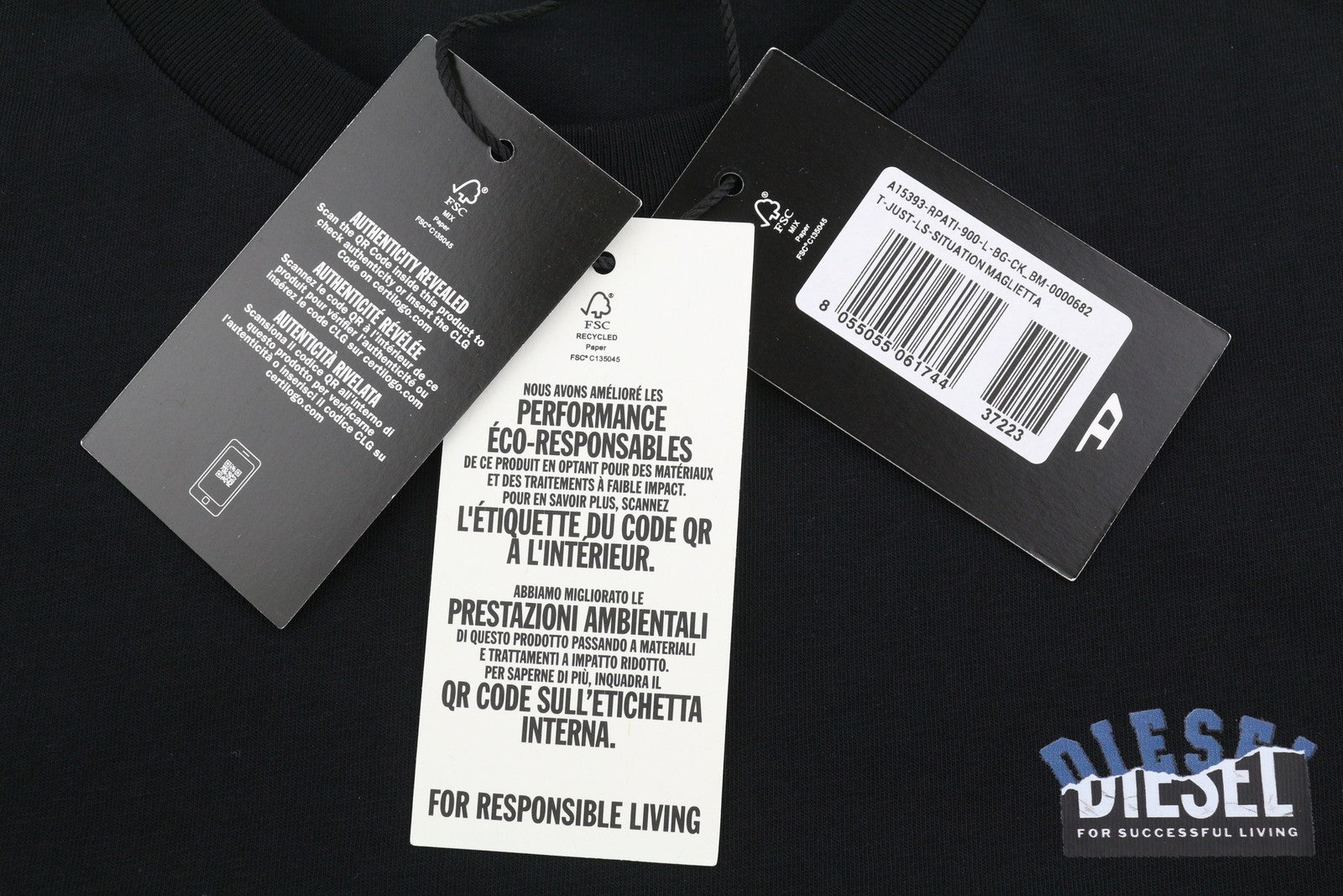 Diesel T-just-ls-situation Men T-shirtblack Cotton Crew Neck Long Sleeve