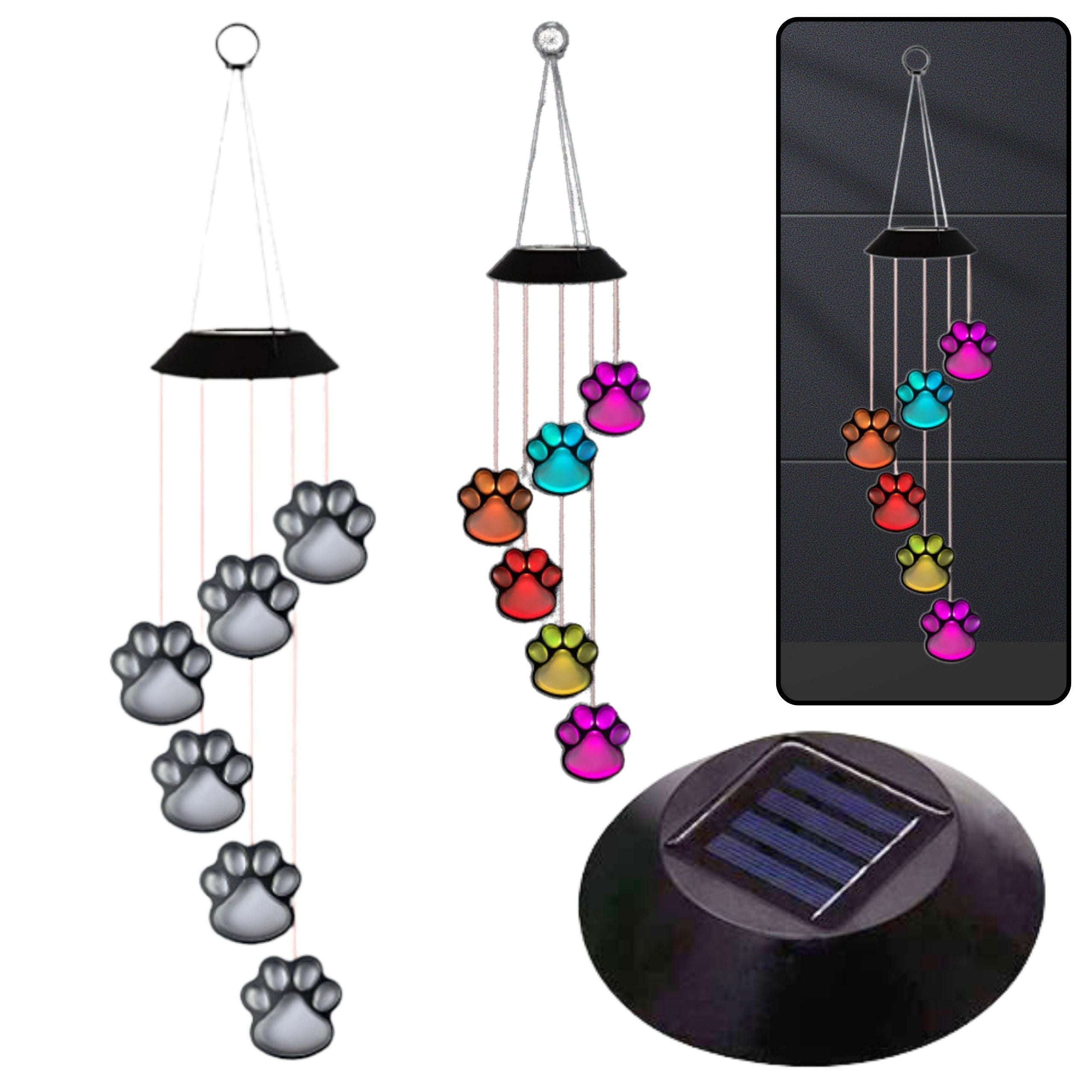 Solar Garden Led Lights Dog Paw Bells Colorful 70cm