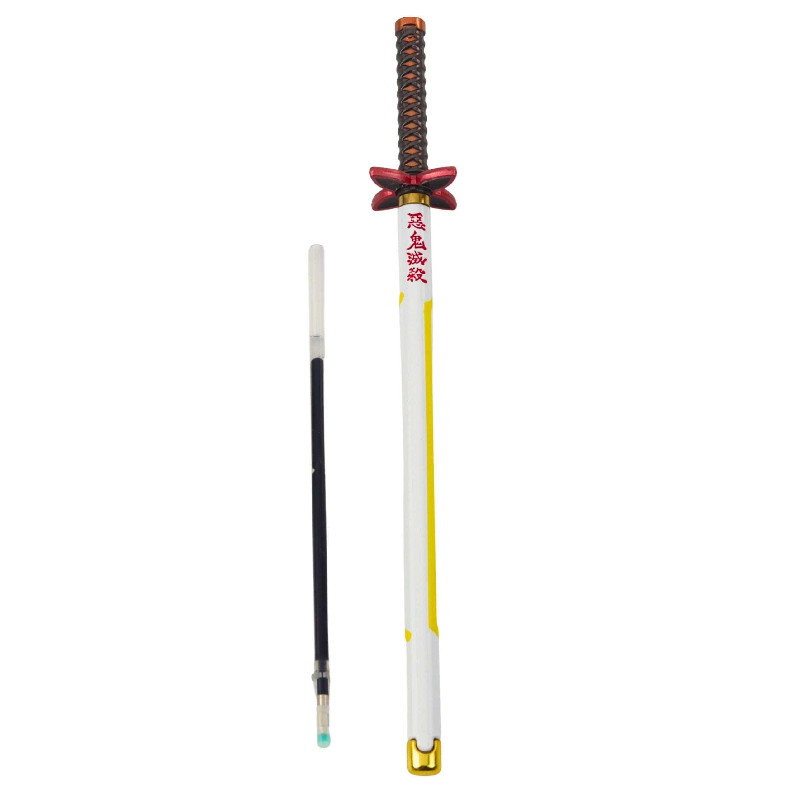 Katana Sword Anime Ballpoint Pen Metal Black Ink Replaceable Refill White And Yellow
